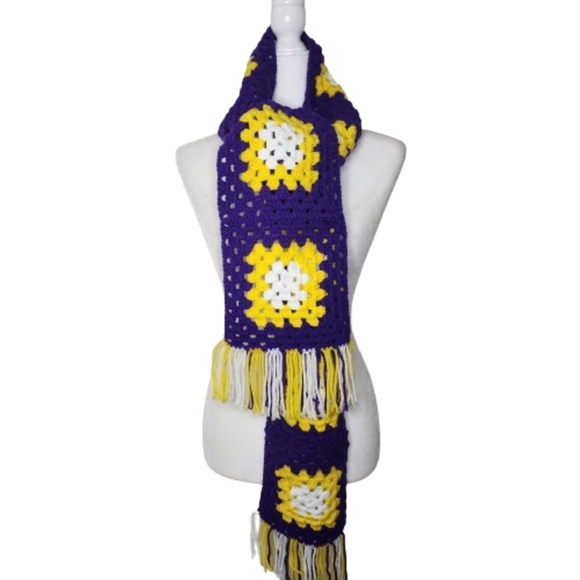 Handmade Crocheted Granny Square Scarf, OS Long - Picture 1 of 4